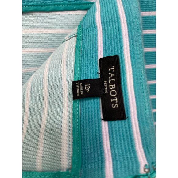 Talbot Ribbed Knit Pencil Mini Skirt Stripe Teal Blue Petite 12 P Nautical Beach - Picture 5 of 8